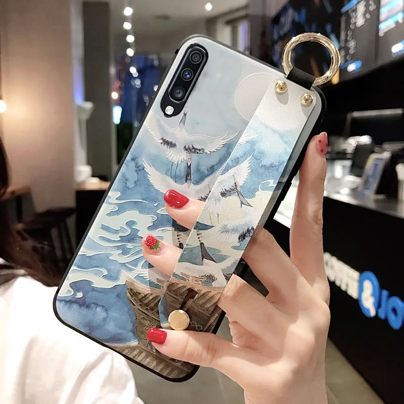 Армейский зеленый Матовый чехол с 3D рельефным цветком для samsung Galaxy S10e S9 S8 S10 Plus Note 8 9, ремешок на руку, мягкий чехол, роскошный чехол с подставкой - Цвет: Армейский зеленый
