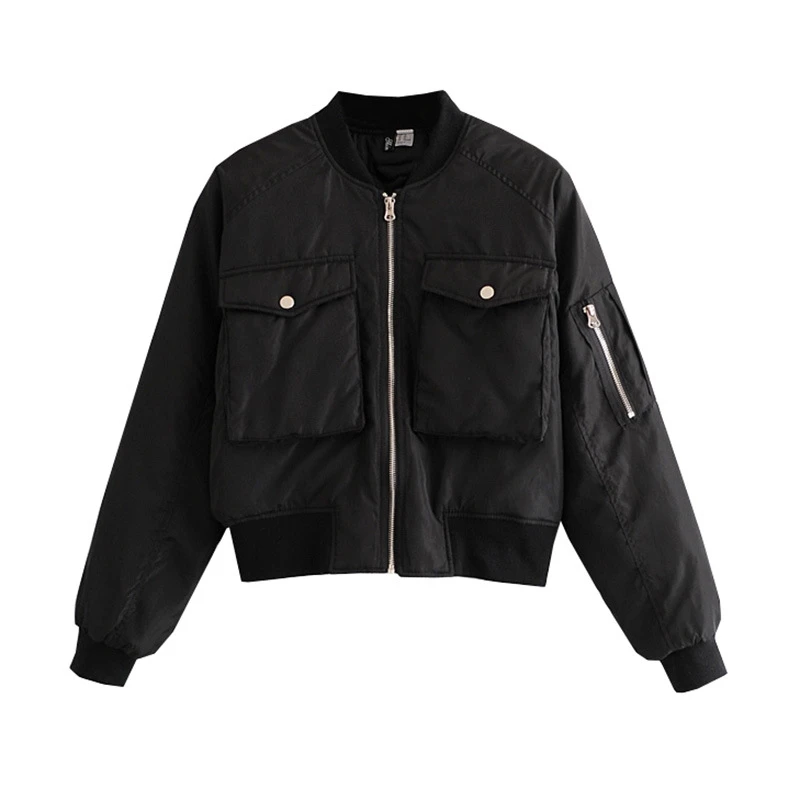 

YOSICIL 2021 Fashion Padded Bomber Jacket Women Streetwear Long Sleeve Zipper Warm Coat Autumn Winter Casual Pockets Outerwear