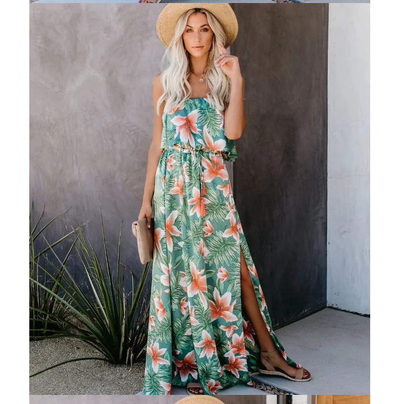 

Women's Dress Summer 2021 New Fashion Backless Strapless Female Ruffle Split Fork Tube Top High Waist Slim Casual Bomia Dress