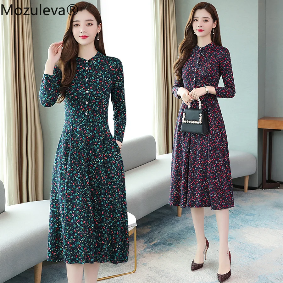 Mozuleva 2019 Vintage Female Floral Dress Autumn Winter New Print Long Sleeve Maxi Elegant Women Vestido 4XL Plus Size | Женская одежда