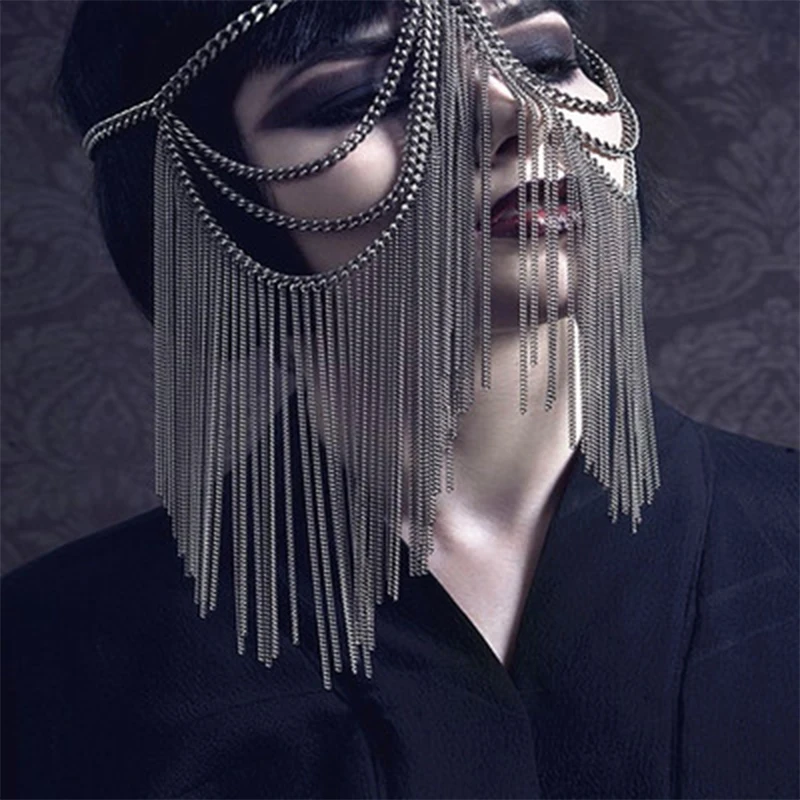 Маска для женщин из металлического сплава в стиле панк с серебряной цепочкой |