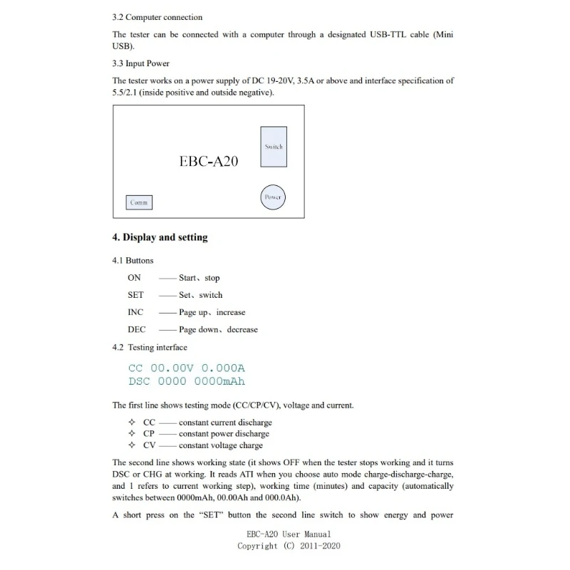 

Тестер заряда батареи EBC-A20, 5 А, 20 А