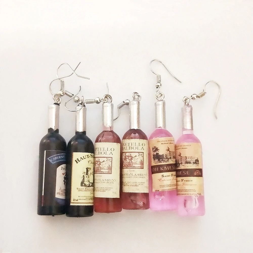 Женские полимерные серьги ручной работы вечерние в форме бутылки вина