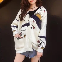 cardigan sweater womens autumn and winter new loose cute print joker long sleeve womens knitted jacket sweaters oversize 2021