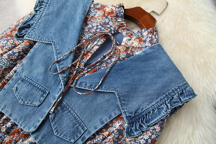 

European and American women's clothing spring 2021 new The cowboy shawl Long sleeved fashion print dress two-piece