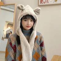 new design autumn winter soft cotton plush cute bear ear scarf outing warm windproof bicycling sweet suitable cold bomber hat