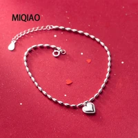 miqiao summer accessories ankle chain foot bracelet for women leg jewelry 925 sterling silver love pendant feminine peas gift