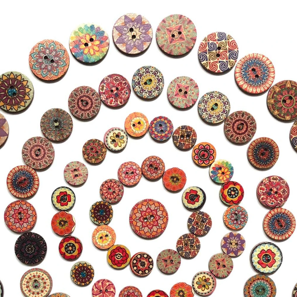 50 шт. деревянные пуговицы ретро серии расписные для одежды скрапбукинга поделки
