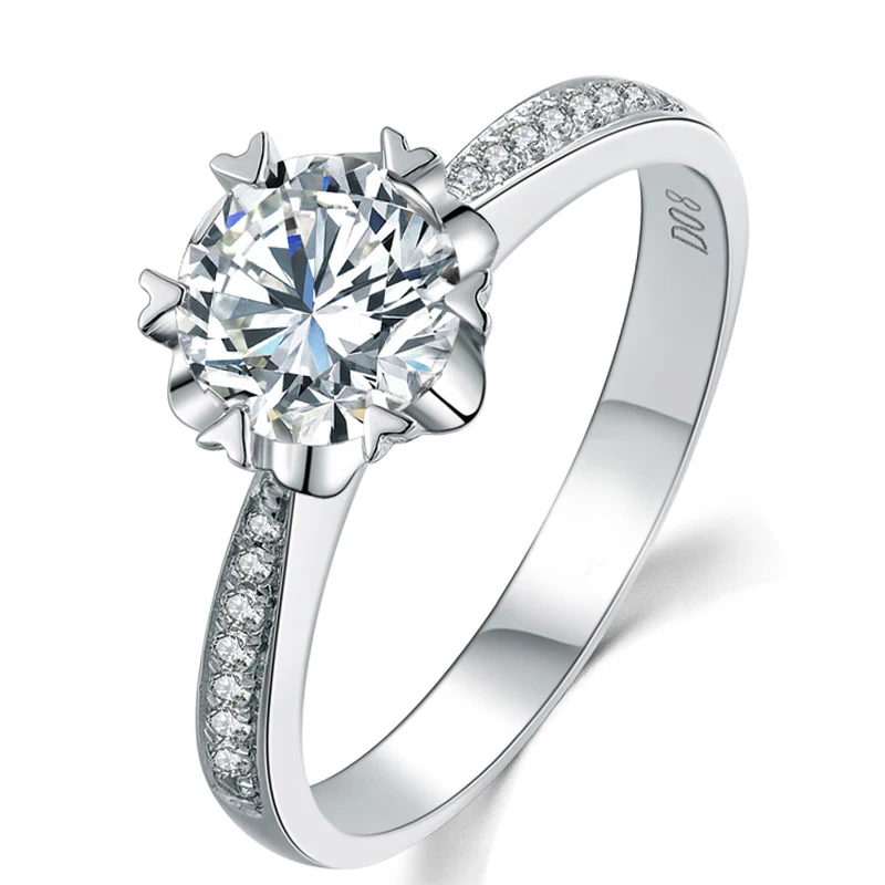 Натуральное moissanite 18K Золотое кольцо Настоящее из цельного золота Модная классика