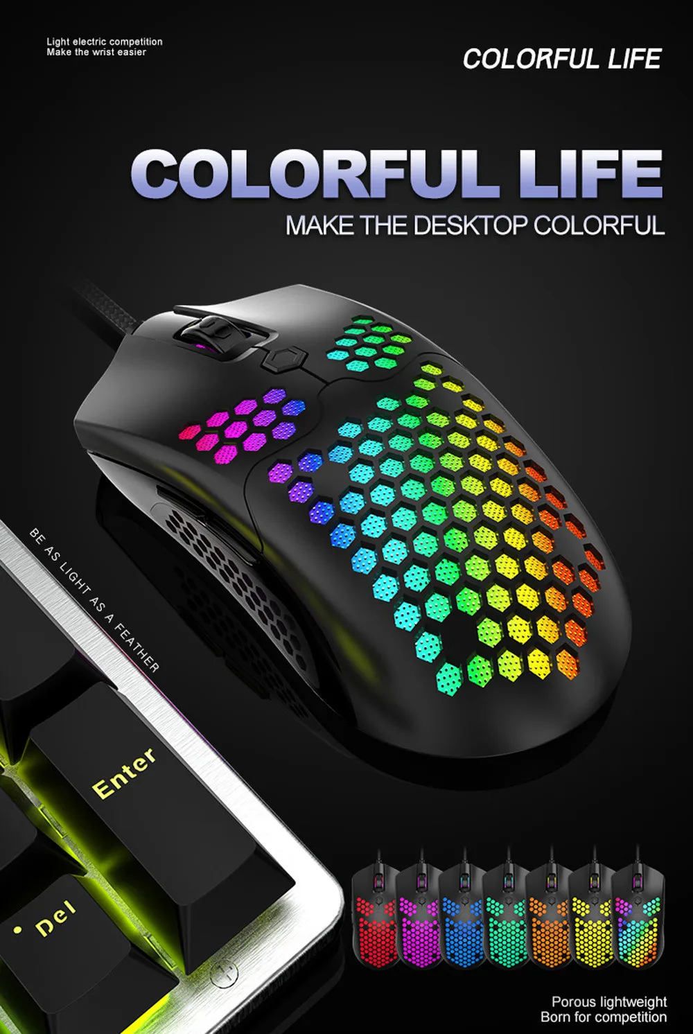 7 Button Optical Sensor Wired Gaming Mouse Hollowed Out For Computer Lightweight Smooth Glide ABS RGB LED Home Office USB | Компьютеры и