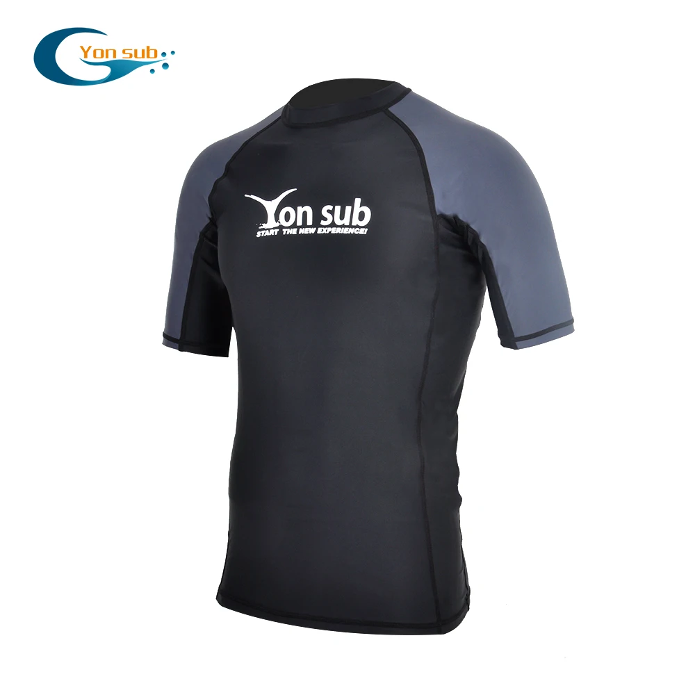 

YONSUB Men Surf Rash Guard Lycra Short Sleeve Top Quick Dry Kitesurf Windsurf Dive T-Shirt UV-Protection UPF 50+ Beach Swimwear