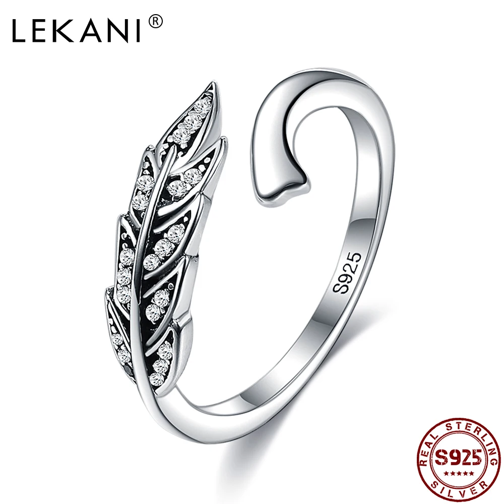 

LEKANI Authentic 925 Sterling Silver Vintage Feather Wings Adjustable Romantic Ring For Women Anniversary Jewelry Gift Recommend