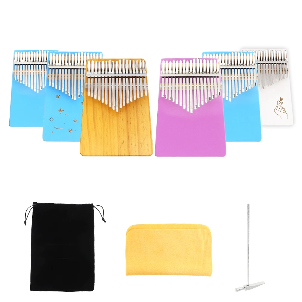 

17 Key Thumb Piano Finger Piano Kalimba Single Board Pine Mbira Keyboard Musical Instrument with Tuning Hammer Cleaning Cloth