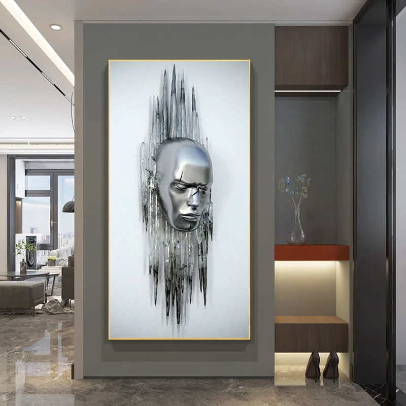 

Home Decor Canvas Painting Abstract Metal Figure Statue Sculpture Picture Wall Art Poster for Living Room Interior Hotel Cuadros