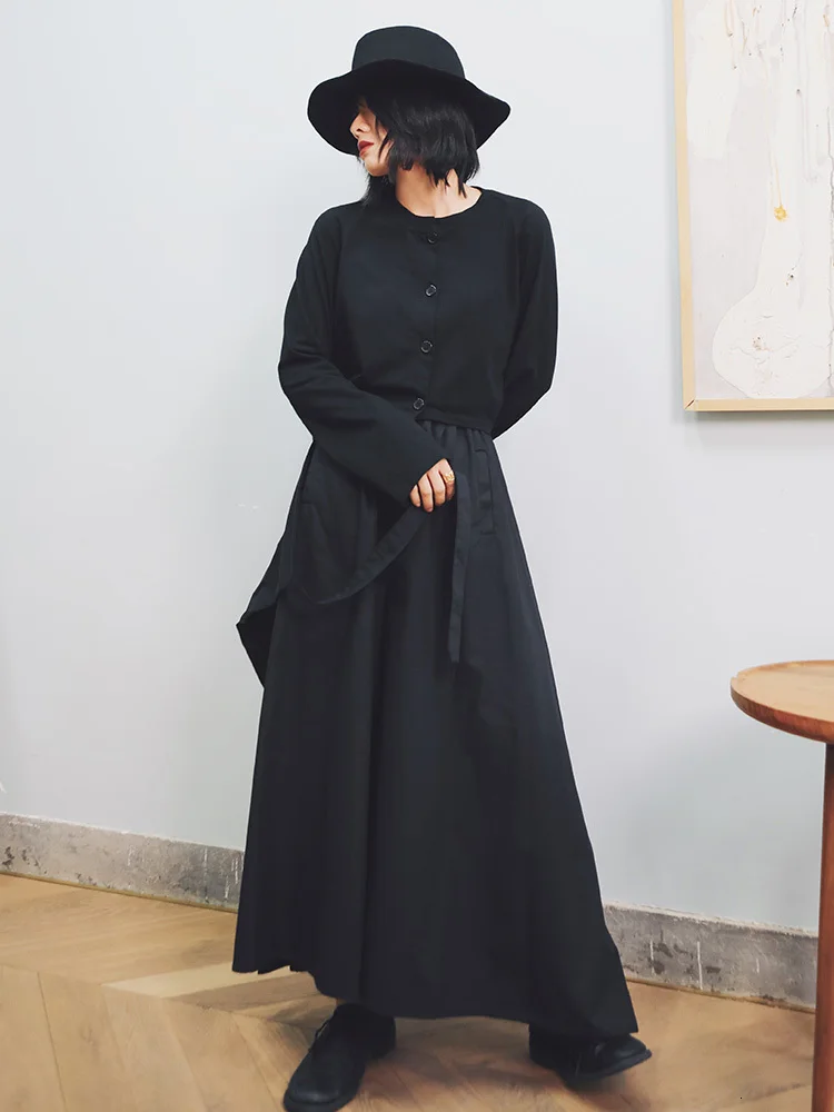 [LANMREM] 2020 Autumn And Winter New Products Fashion Retro Solid Color Button Long-sleeved Shirt Loose Skirt Female PA193 | Женская