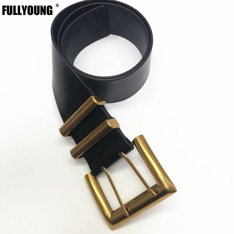 

New Fashion Retro Luxury Belts for Women Black Wide Genuine Leather Belt Square Metal Buckle Personality Women High Quality