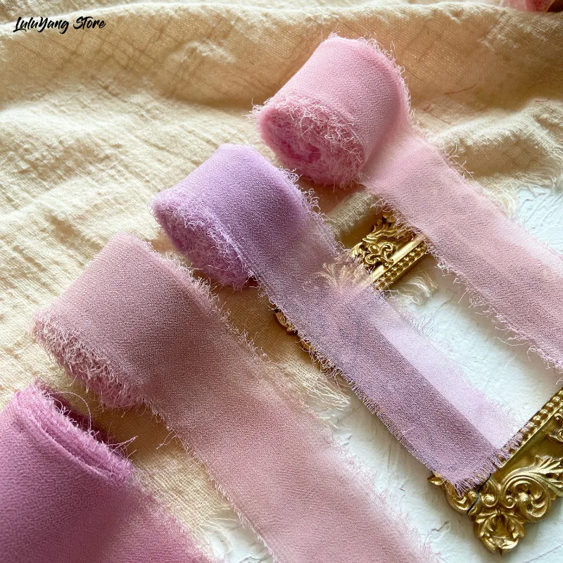 4 шт. прозрачная шифоновая шелковая лента потертые края ручная работа порванные с