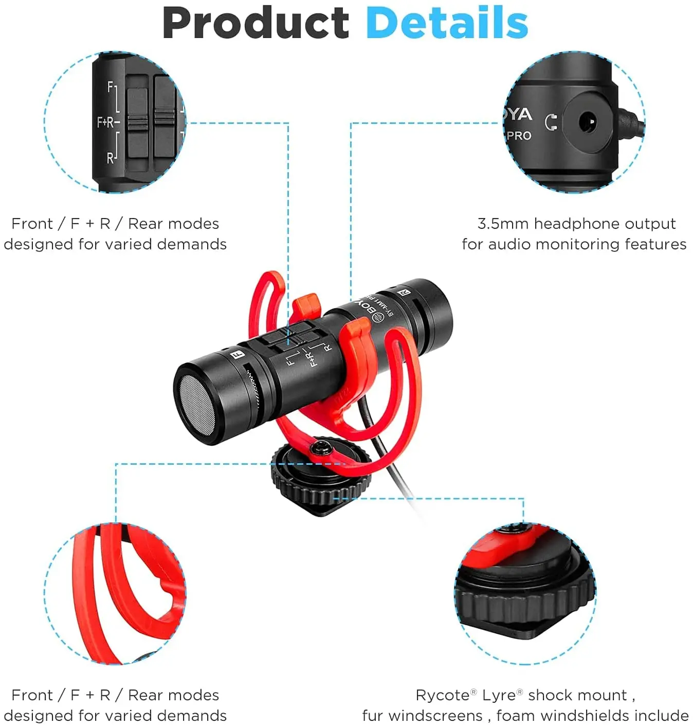 Микрофон BOYA BY-MM1 PRO с двойной головкой конденсаторный микрофон суперкардиоидным