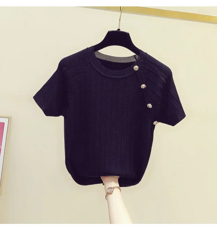 

Fashion Shirt Women Cotton Elastic Blackasic Tshirt Woman Casual Tops Short Sleeve T-shirt Black
