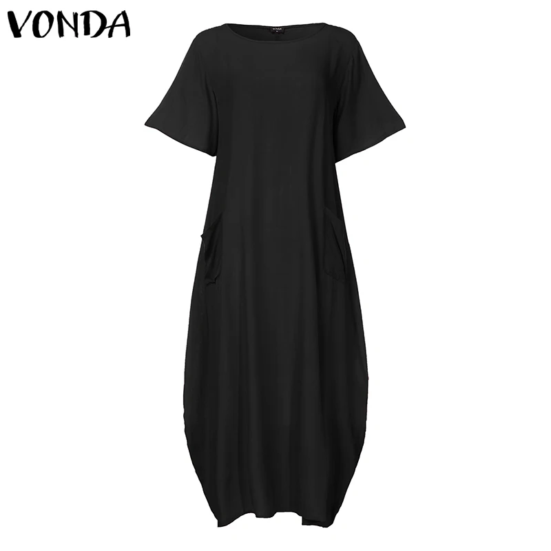 VONDA 2021 Элегантное Длинное платье для женщин свободные короткий рукав Твердые
