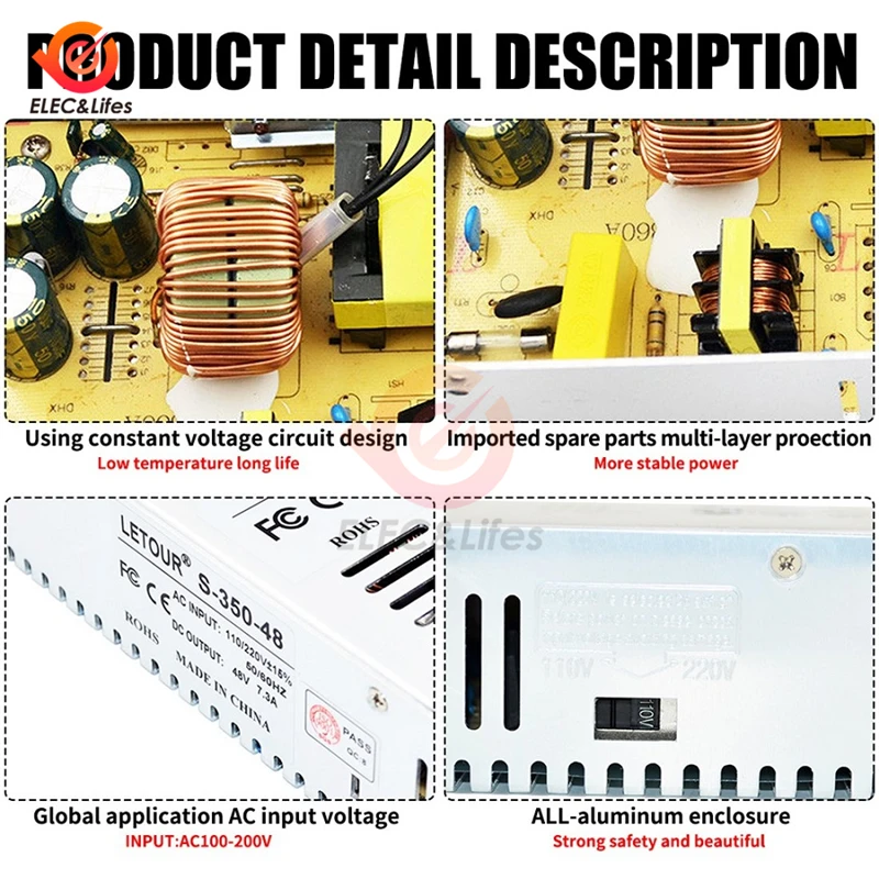 DC 48V 360W 400W 480W 10A импульсный источник питания трансформатор переменного тока DC SMPS 7.5A 8.3A
