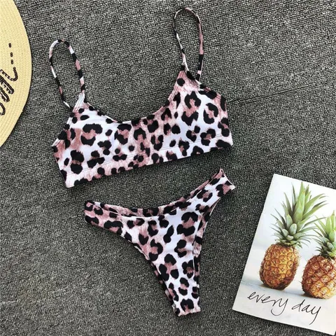 2021 Women Sexy Leopard Micro Bikini Set Push Up Bra Thongs Biquini High Cut Swimwear Mini Swimsuit Female Bathing Suit
