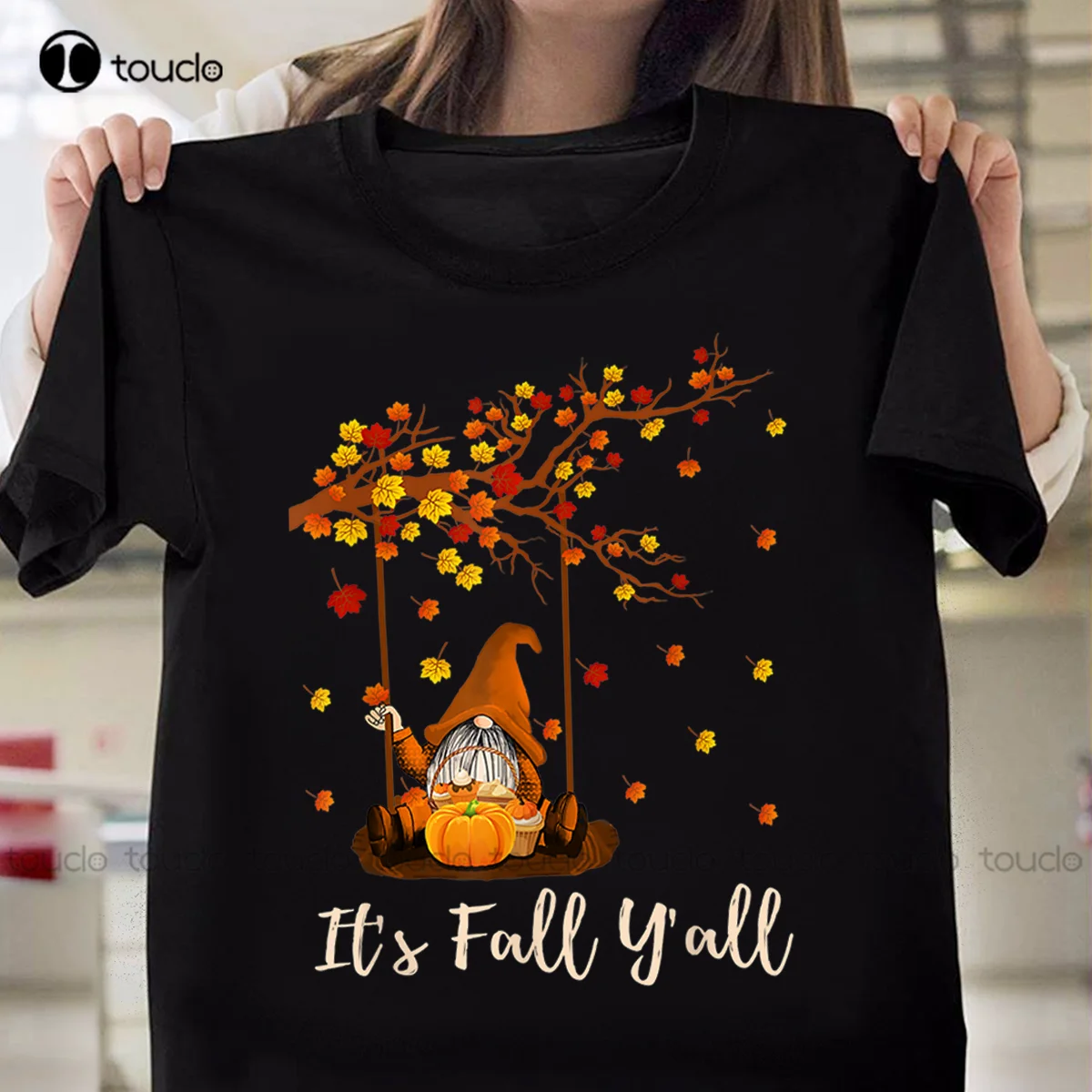 

New It'S Fall Y'All Cute Gnomes Pumpkin Autumn Tree Fall Leaves Funny Gift T-Shirt Red Shirts For Women Cotton Tee S-5Xl Unisex