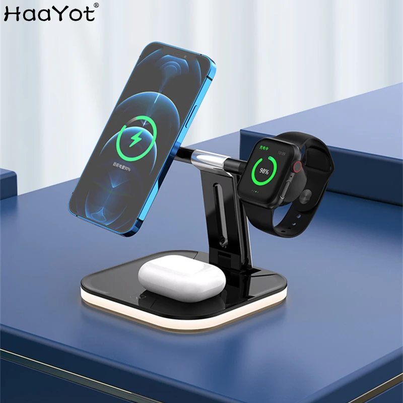 

Магнитное Беспроводное зарядное устройство 3 в 1 для Mag-safe IPhone 12 Pro Max, 15 Вт, быстрая Беспроводная зарядная станция для серии IWatch/AirPods