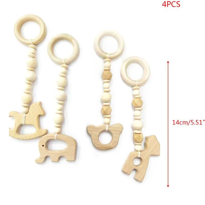 22-4 Pcs Детские деревянные животные Прорезыватель с погремушкой жевательный игровой, для тренировок коляска игрушка детская подвеска Подвески Прорезыватель игрушки мультяшный кулон - Цвет: 22-4 Pcs