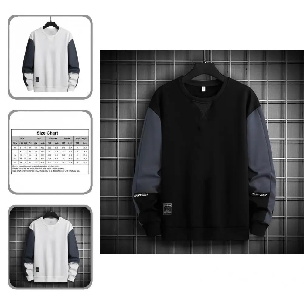 

Весенняя толстовка, стильный повседневный мужской свитшот с длинным рукавом, Универсальный Мужской Топ контрастных цветов, толстовка с кру...