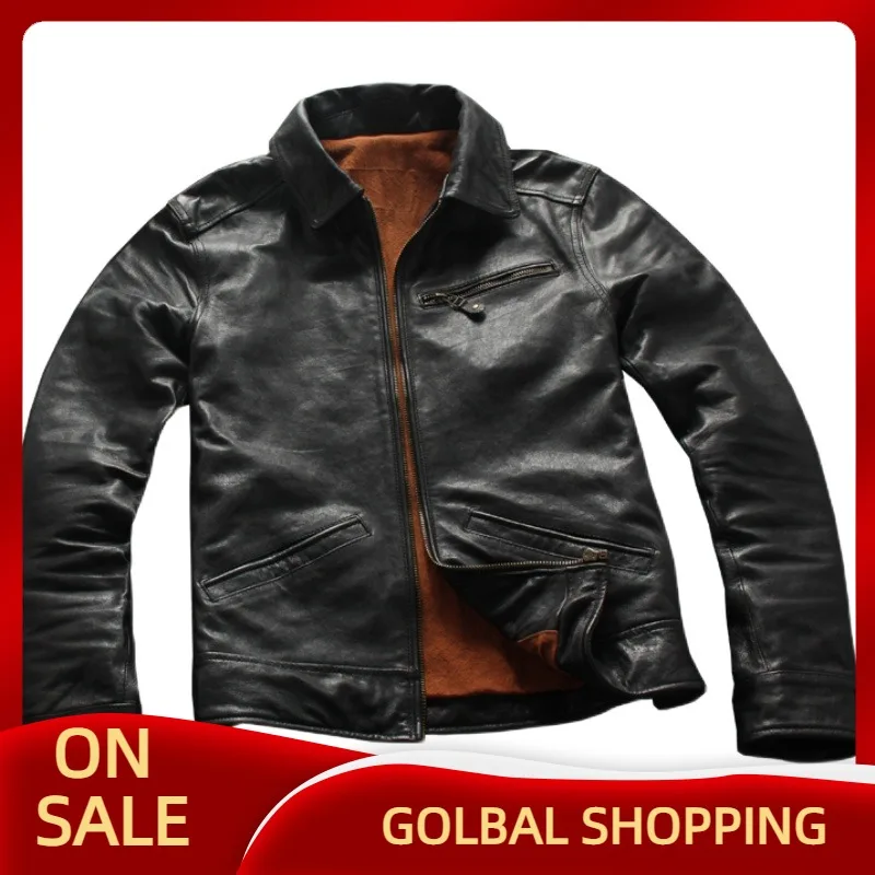 

2021 Black American Casual Style Genuine Leather Jacket Men Plus Size 4XL Real Natural Sheepskin Slim Fit Autumn Coat