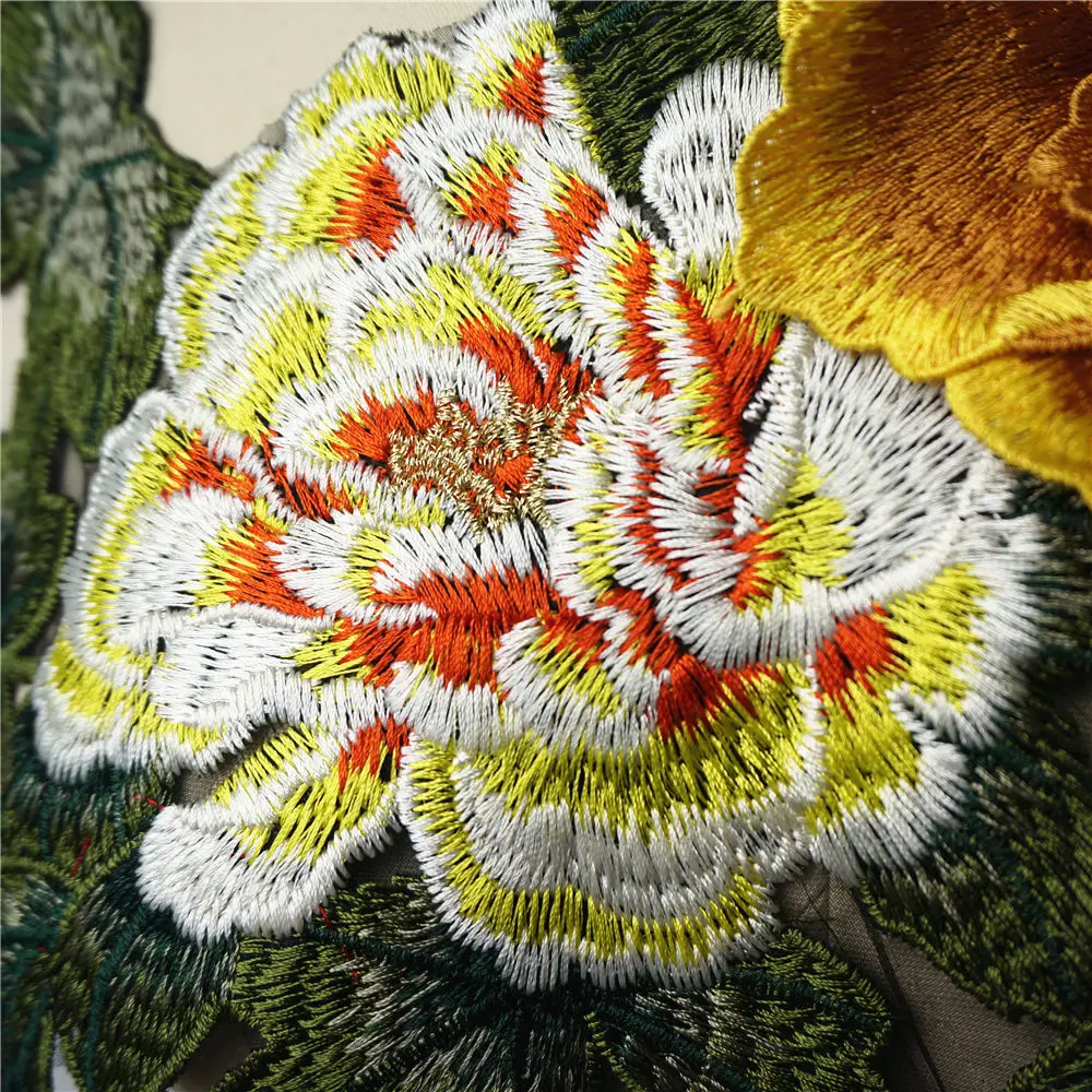 Желтое 3D пионовое цветочное искусственное многослойное вышитое платье с