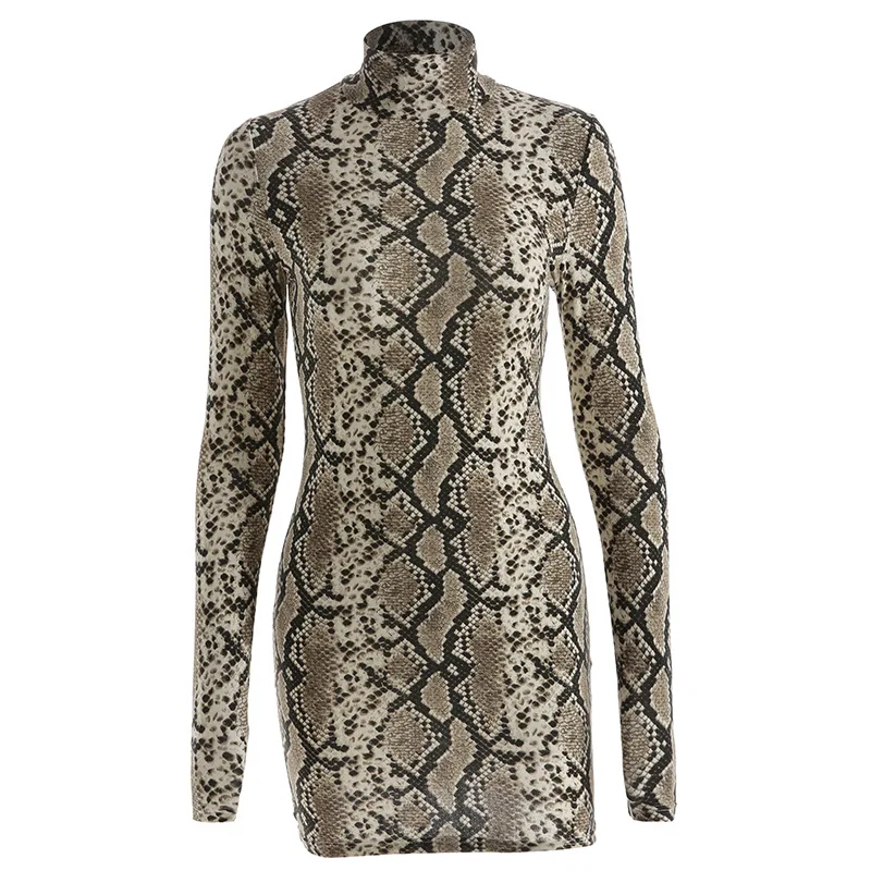 2019 осеннее популярное женское платье со змеиным узором стоячий воротник и сумка