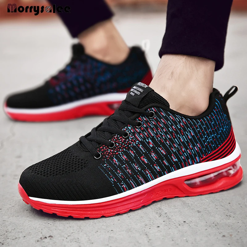 Sports Leisure Large Size Mesh Casual Shoes Lacing Men's Shoes Breathable Shoes Sports Flying Knitting Running Men's Sneakers