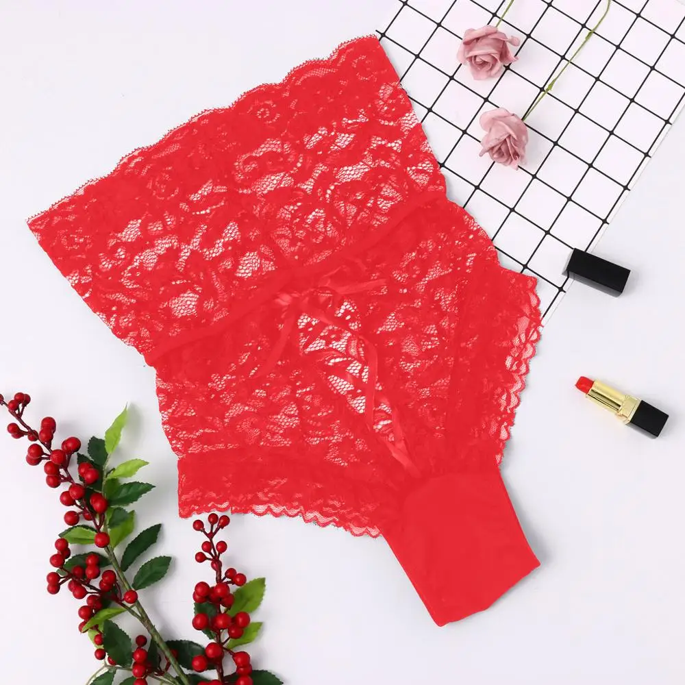 Women's Bandage Sexy Lingerie Bare Imitation Lace Underpants Female Open Crotch Panties Flower FDH | Тематическая одежда и