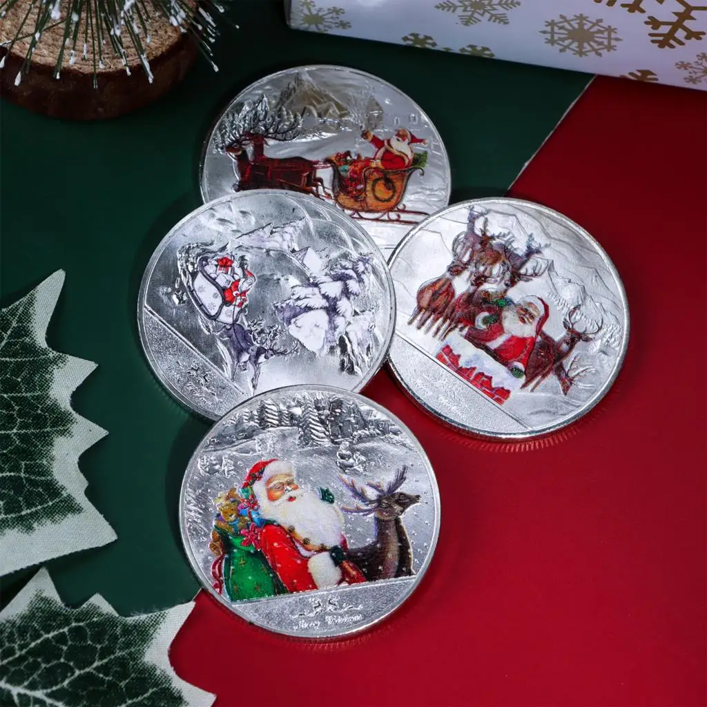 

2022 Colorful Christmas Commemorative Coins Santa Claus Elk Medal Xmas Collectible