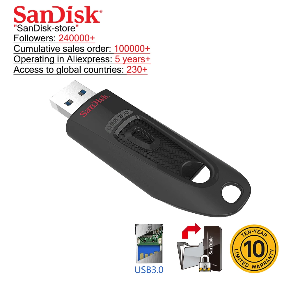 Двойной Флеш накопитель SanDisk Ultra флеш USB 3 0 16 Гб оперативной памяти 32 встроенной 64