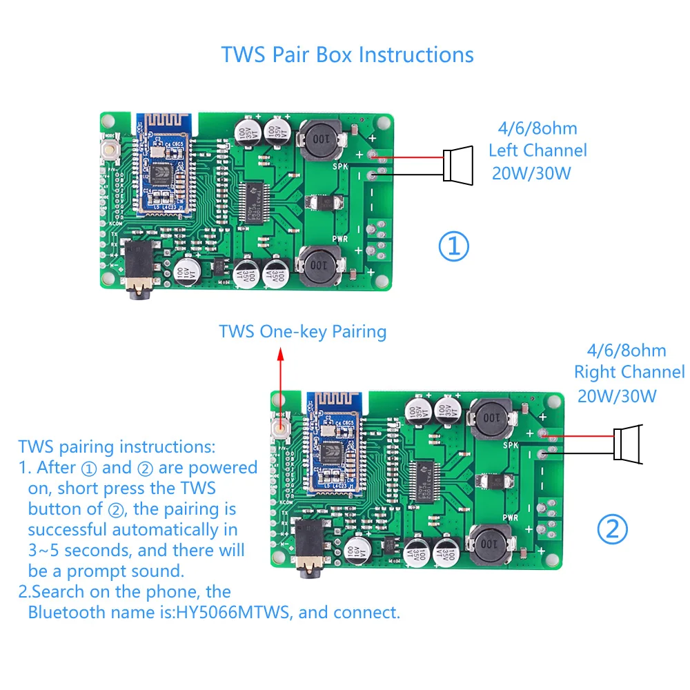 Моно Bluetooth модуль усилителя DC 12 В BLE5.0 TWS 20 Вт/30 Вт Bluetooth/микрофон/AUX аудиовход с