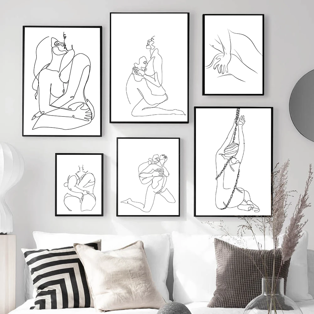 

Abstract Line Print Sexy Woman Nude Girl Poster Minimalist Canvas Painting Couple Posters Nordic Wall Pictures Living Room Decor