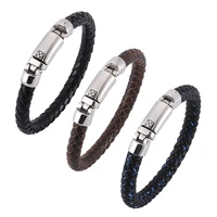2022 men bracelet hand woven black brown leather bracelet fashion stainless steel snap bangles for mens jewelry gift bb0365