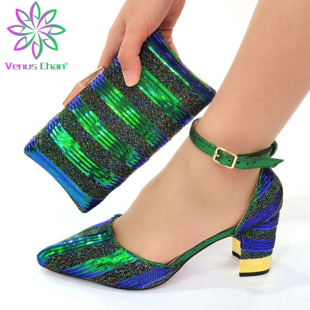 New Arrival Mature Italian Matching Sandals and Purse Set for Wedding Woman African Shoes and BagS Set Decorated with Rhineston