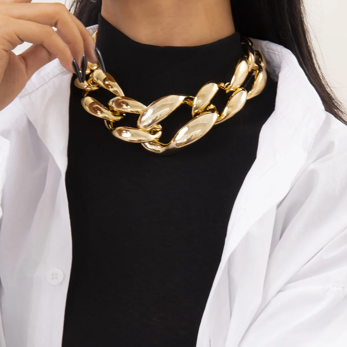 

2021 Punk CCB Women's Chunky Necklace Golden Exaggerated Large Necklace Collar Link Necklace Jewelry Gift Wholesale