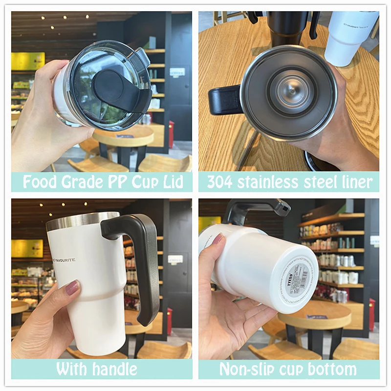 Creative Double Stainless Steel Coffee Mug Fashion Portable With Handle Car Ice Mugs Vacuum Flask Thermos Bottle Straw | Дом и сад