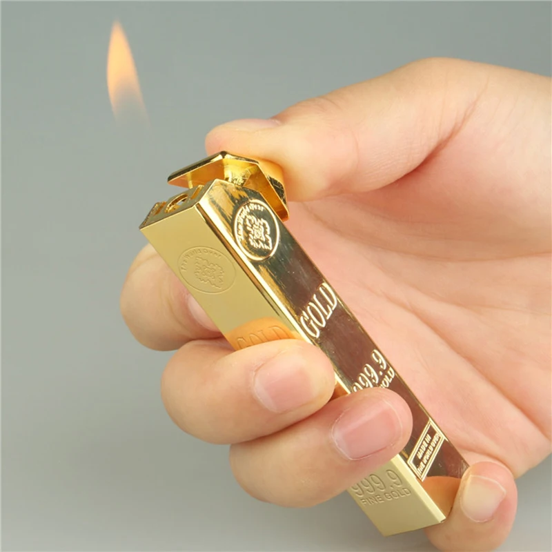 Metal Gold Bar Torch Lighter Free Fire Butane Gas Smoke Pipe Lighter Inflated Cigarette Gasoline Oil Lighter Gadget For Man