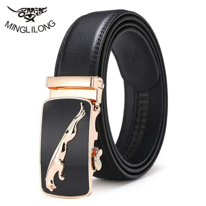 Ремень MINGLILONG мужской с автоматической пряжкой модный пояс из натуральной