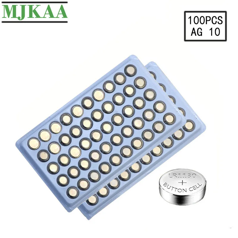 MJKAA 100 шт. AG10 LR54 батарейка таблетка 1 55 В щелочная SR54 389 189 LR1130 SR1130 батарейки таблетки