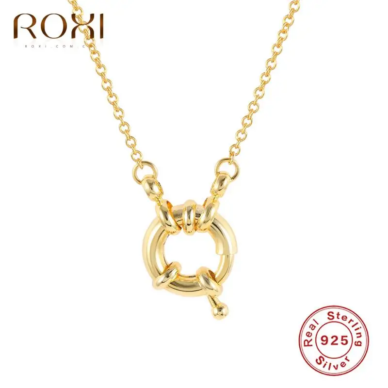 ROXI Round Lock Pendant Necklaces for Women Vintage Design Wedding Birthday Gift 925 Sterling Silver Jewelry Gold Chain Choker