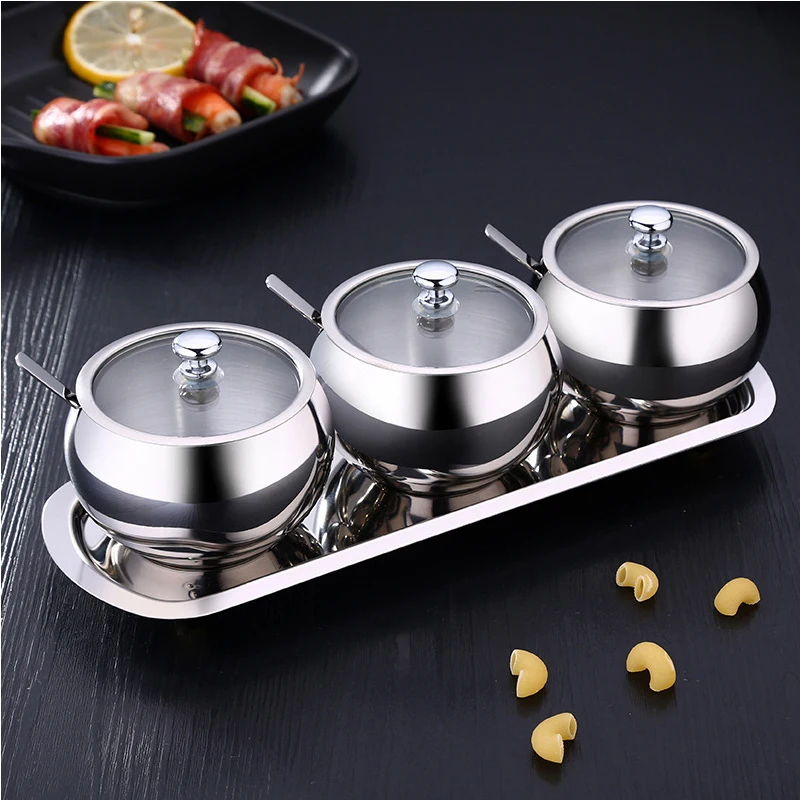 

3 шт., кухонная коробка для приправ, домашний набор с крышкой, банка для приправ, банка для соли и масла из нержавеющей стали 304, банка для прип...