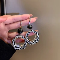 fyuan korean style black white pattern geometric earrings round crystal earrings for women statement jewelry gifts
