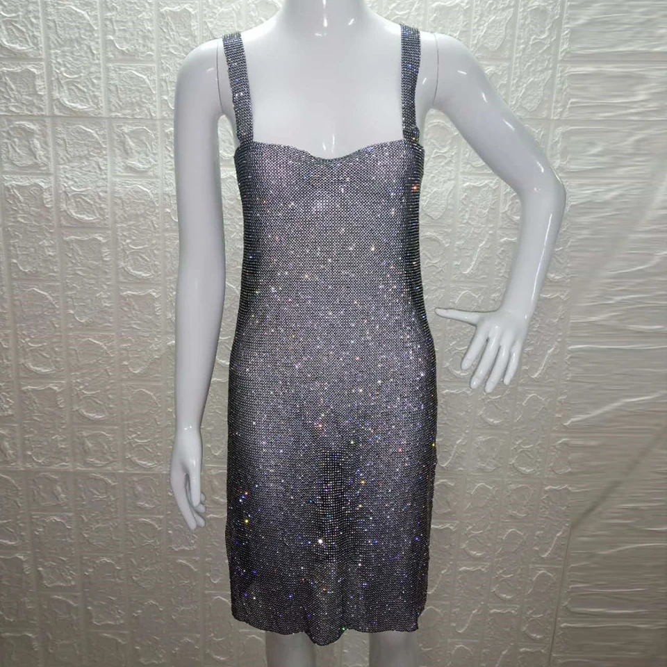 Karlofea женское блестящее платье стразы с металлической цепочкой модное со
